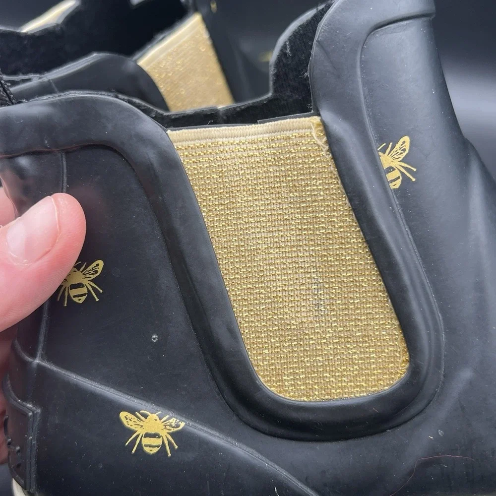 Joules Rainwell Wellington Boots Women's Black Gold Bee Waterproof Size US 5